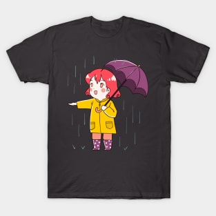 Cute Chibi Anime Girl Rainy Day Illustration T-Shirt